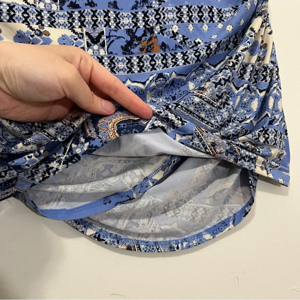 Free People Shes Something Else Mini Skirt True Blue Combo Sz M Ruched Layers